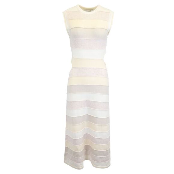 Christopher Esber Ribbed Striped Cut-Out Maxi Dress in Beige Wool